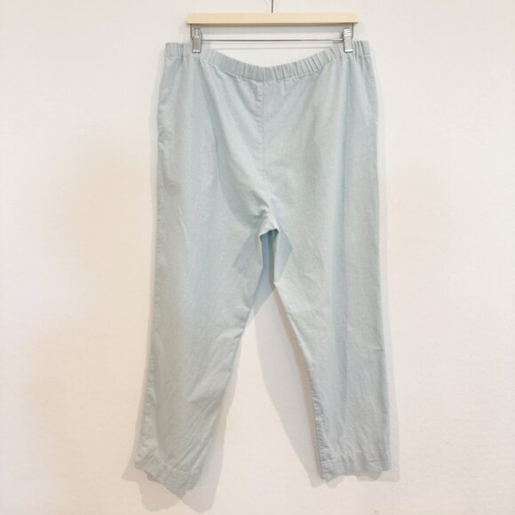 Vintage Linen Cotton Pull On Elastic Waist Pants Pockets Vtg Light Blue Medium - Picture 9 of 9